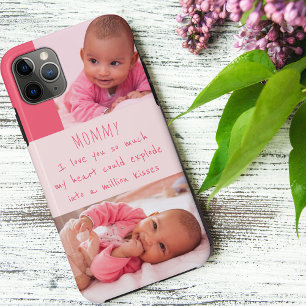 Mooie moedergedicht met 2 babymeisjesfoto's roze Case-Mate iPhone case