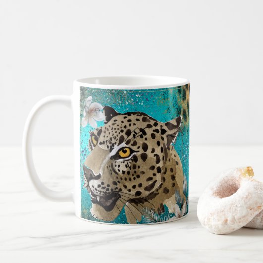Mooie Mok van de koffiekat van de luipaard, beker (Met donut)