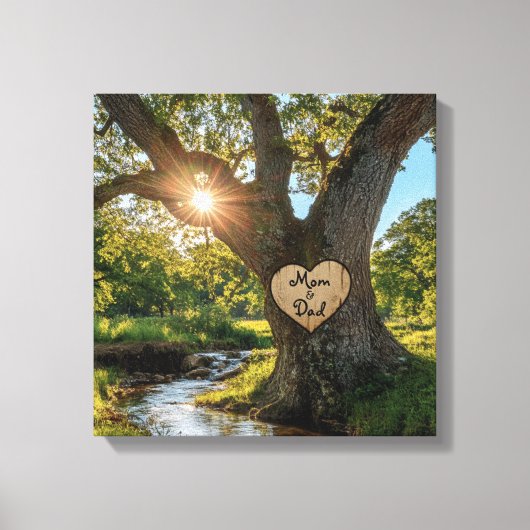 Mooie "Mom & Dad" Oak Tree met Stream Canvas Afdruk (Voorkant)