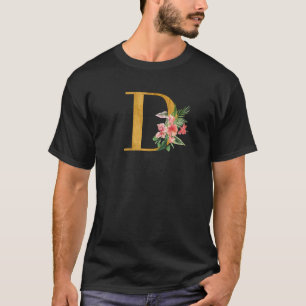 Mooie monogram beginletters bloemen hoofdletter D T-shirt