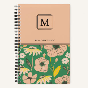 Mooie monogram bloemenpatroon gepersonaliseerde na notitieboek