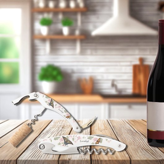 Mooie Monogram Bloemenvlinders Bruidsgunst Kurkentrekker