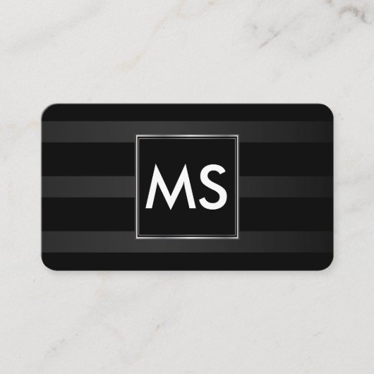 Mooie Monogram Chic Strepen Nep Zilver Frame Visitekaartje (Voorkant)