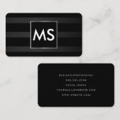Mooie Monogram Chic Strepen Nep Zilver Frame Visitekaartje (Voorkant / Achterkant)
