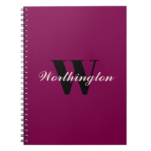 Mooie monogram en naam roze kersrood notitieboek (Voorkant)