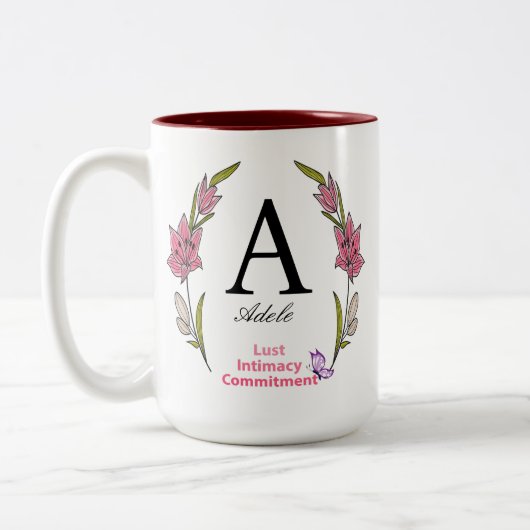 Mooie Monogram gepersonaliseerde Initiaal naam Tweekleurige Koffiemok (Links)