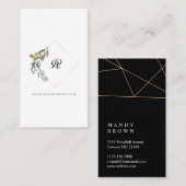 Mooie Monogram Greenery Waterverf Diamant Cre Visitekaartje (Voorkant / Achterkant)