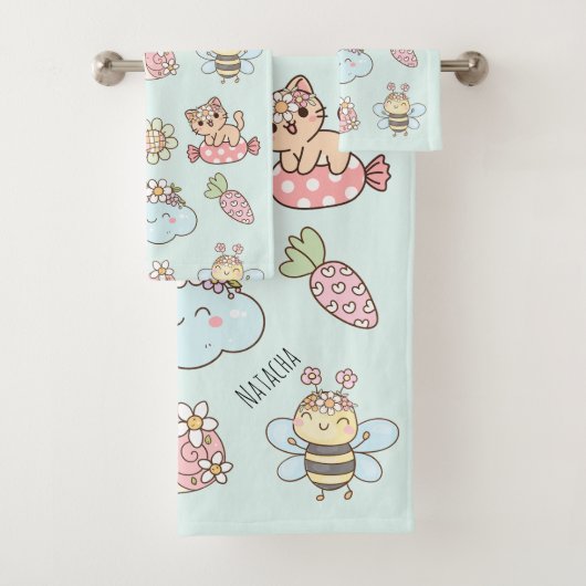 Mooie monogram handschets kunstwerk Roze Blauw Kin Bad Handdoek (Insitu)