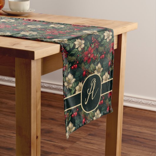 Mooie monogram Kerst chinoiserie bloemmotief Medium Tafelloper (Voorbeeld)