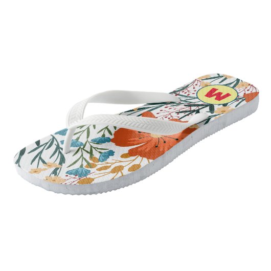 Mooie monogram l Waterverf bloemen voor haar Teenslippers (Schuin)