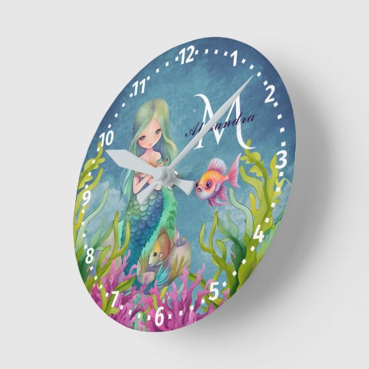 Mooie monogram naam waterverf Zeemeermin Ronde Klok (Hoek)