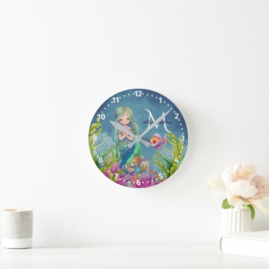 Mooie monogram naam waterverf Zeemeermin Ronde Klok (Huis)