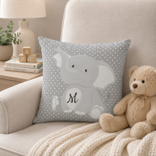 Mooie monogram olifant grijs en wit stippenpatroon kussen