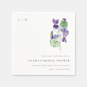 Mooie Monogram Paarse Bloemen Boeket Bruiloft Servet