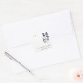 Mooie Monogram Paarse Bloemruiker Bruiloft Vierkante Sticker (Envelop)