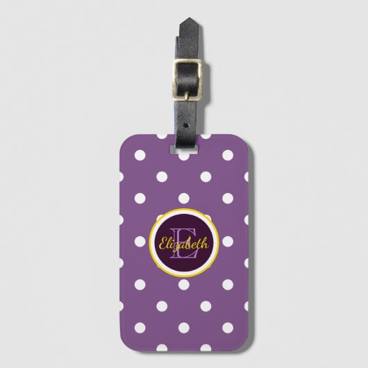 Mooie monogram paarse stippen bagagelabel (Voorkant (verticaal))