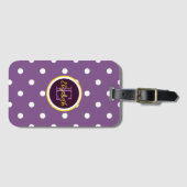 Mooie monogram paarse stippen bagagelabel (Voorkant (horizontaal))