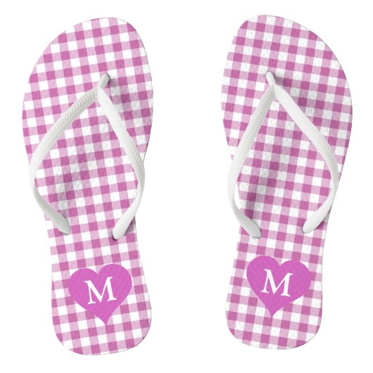 Mooie monogram roze geruit teenslippers (Voetbed)