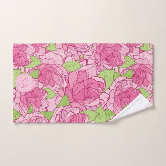 Mooie monogram roze rozen bad handdoek (Handdoek)