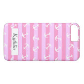 Mooie monogram roze strepen witte ankerpatroon Case-Mate iPhone case (Achterkant (Horizontaal))