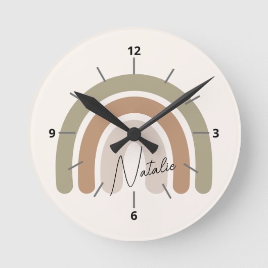 Mooie monogram script pastel regenboog meisjesacht ronde klok (Voorkant)