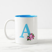 Mooie monogram turquoise met appelbloemen tweekleurige koffiemok (Links)