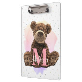 Mooie monogram waterverf naam kinder teddybeer  klembord (Links)