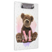 Mooie monogram waterverf naam kinder teddybeer  klembord (Rechts)
