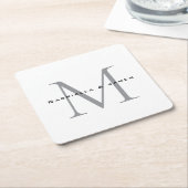 Mooie monogram zwart wit grijs kalligrafie kartonnen onderzetters (Schuin)