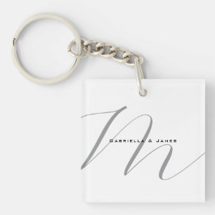 Mooie monogram zwart wit grijs kalligrafie sleutelhanger