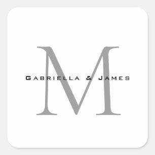 Mooie monogram zwart wit grijs kalligrafie vierkante sticker