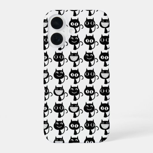 Mooie Monogram Zwarte Kat Uitdrukkingen Patroon iPhone 16 Hoesje (Achterkant)