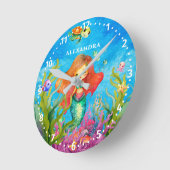 Mooie monogramnaam zeemeermin en schildpadden ronde klok (Hoek)