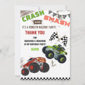 Mooie Monster Machine Auto Vrachtwagen Kinder Verj Bedankkaart (Voorkant)