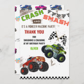Mooie Monster Machine Auto Vrachtwagen Kinder Verj Bedankkaart (Voorkant / Achterkant)