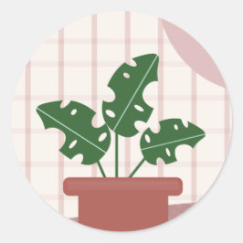 Mooie Monstera Planten Omlijst Boheemse Ontwerp Ronde Sticker