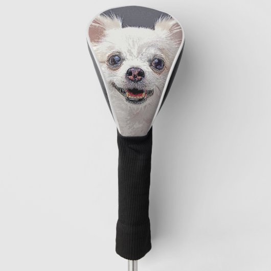 Mooie, mooie, boffige, witte Chihuahua Dog Golfheadcover (Voorkant)