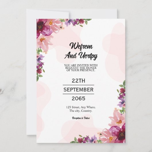 Mooie, mooie florale bruiloft-uitnodigkaart kaart (Voorkant)