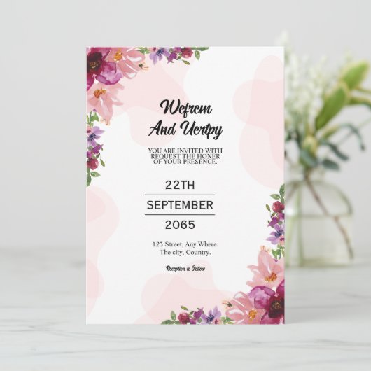 Mooie, mooie florale bruiloft-uitnodigkaart kaart (Staand voorkant)