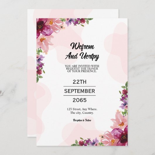 Mooie, mooie florale bruiloft-uitnodigkaart kaart (Voorkant / Achterkant)