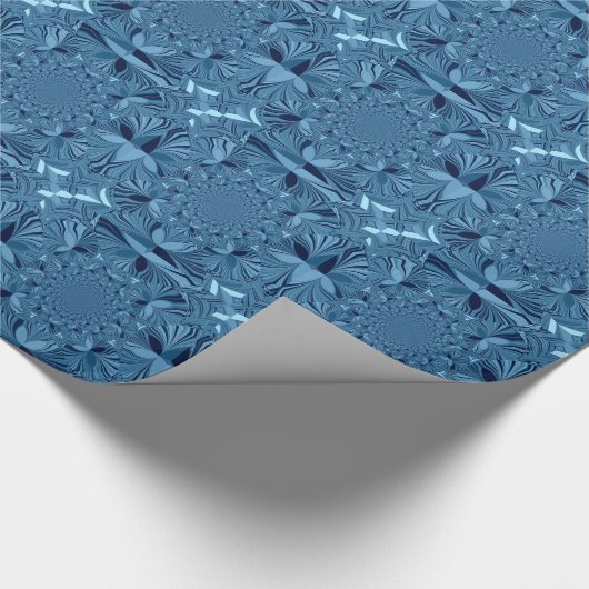 Mooie mooie iriserende blauwe caleidoscoop kunst cadeaupapier (Hoek)