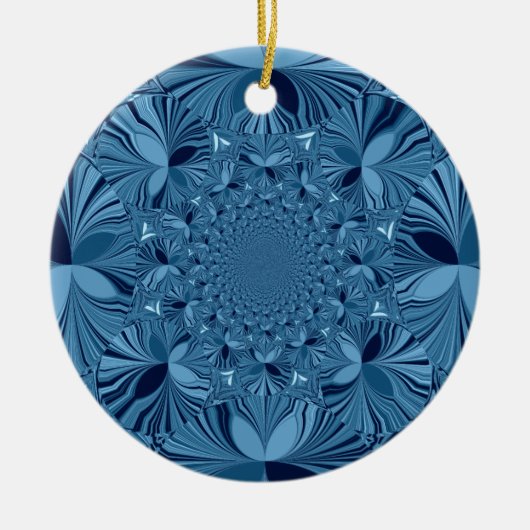 Mooie mooie iriserende blauwe caleidoscoop kunst keramisch ornament (Voorkant)