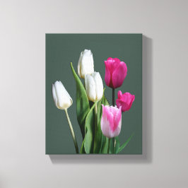 Mooie, mooie, roze tulpen, bloemrijk, kleurrijk bo canvas afdruk