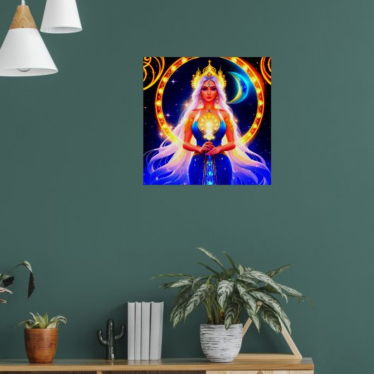 Mooie Moon Godin met vloeiend wit haar Poster (Woonkamer 1)
