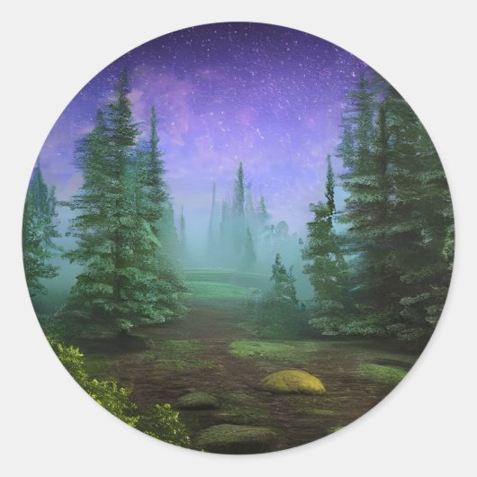 Mooie Moonlight Wilderness Scene Ronde Sticker (Voorkant)
