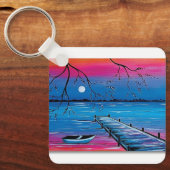 Mooie Moonlit Lake Sleutelhanger - Kalme Nacht Uit (Voorkant)