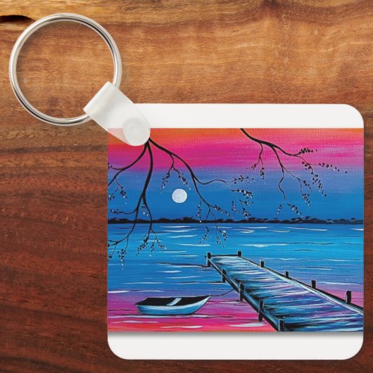 Mooie Moonlit Lake Sleutelhanger - Kalme Nacht Uit (Voorkant)