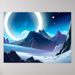 Mooie Moonlit Mountains Poster