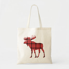 Mooie Moose Rood en Zwart Plaid Tartan Patroon Tote Bag