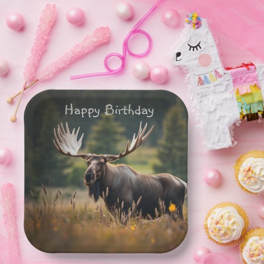 Mooie Moose Verjaardag Papieren Bordje (Feest)